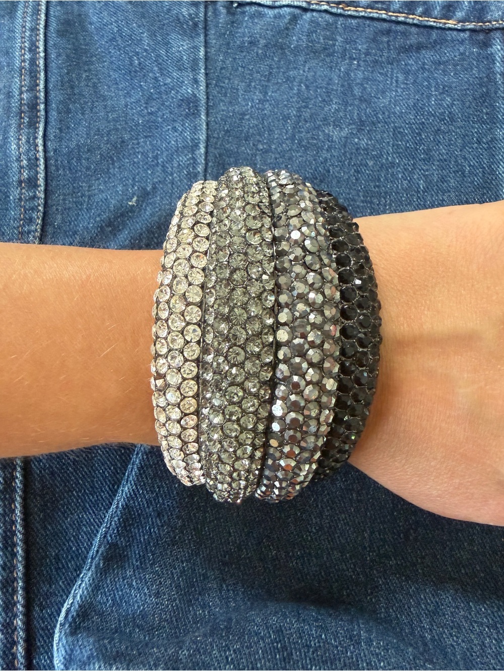 Chunky Gunmetal Crystal Ombre Hinged Cuff Bracelet rhinestone Statement